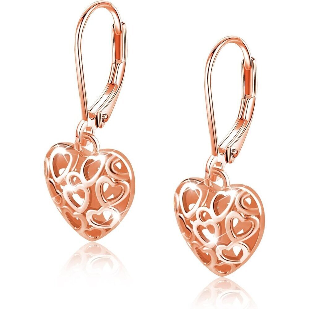 Women's Red Heart Dangle Drop French Style Leverback Earrings Jewelry